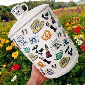 NWT NBC The Office World's Best Boss Large 10" White Ceramic Canister Jar w/ Lid